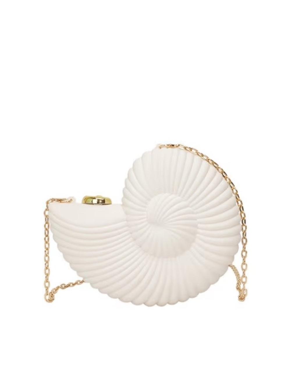 White Shell-Shaped Crossbody Bag with Gold Chain